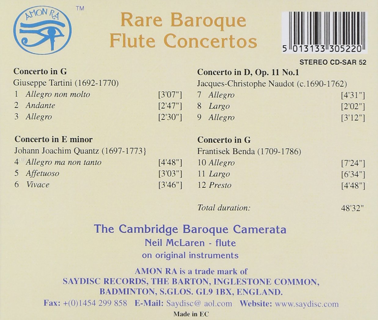 Rare Baroque Flute Concertos: MacLaren, The Cambridge Baroque Camerata