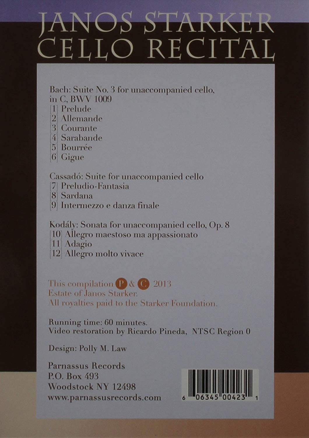 JANOS STARKER: CELLO RECITAL (DVD)