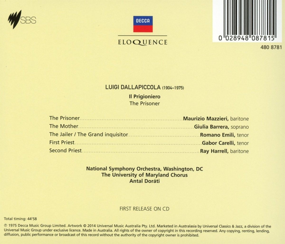 DALLAPICCOLA: IL PRIGIONIERO - DORATI, NATIONAL SYMPHONY ORCHESTRA