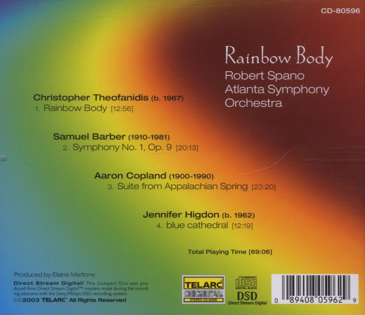 RAINBOW BODY: MUSIC OF THEOFANIDIS, BARBER, COPLAND, HIGDON - Robert Spano, Atlanta Symphony Orchestra
