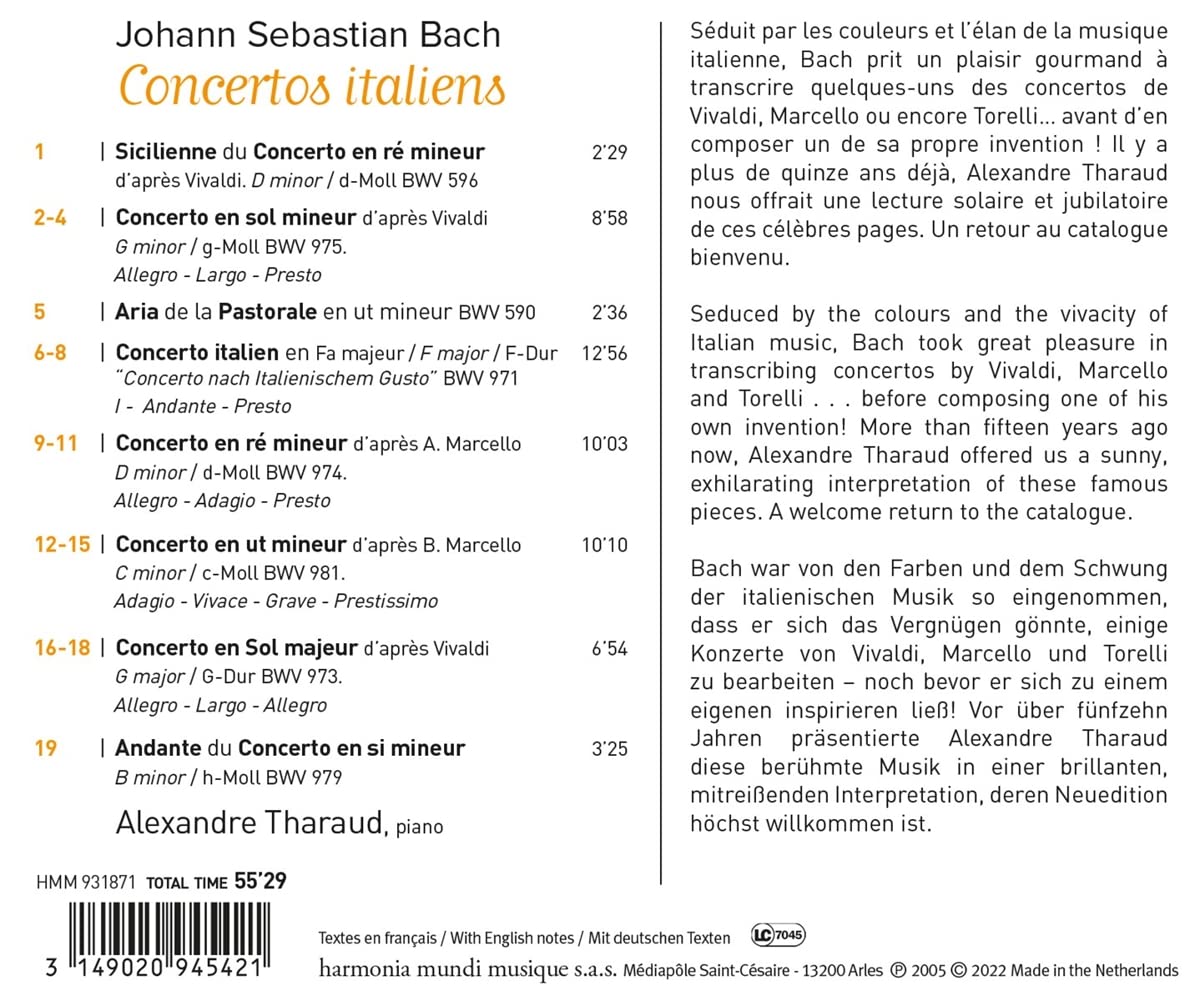 Bach: Italian Concertos (Concertos Italiens) - Alexandre Tharaud
