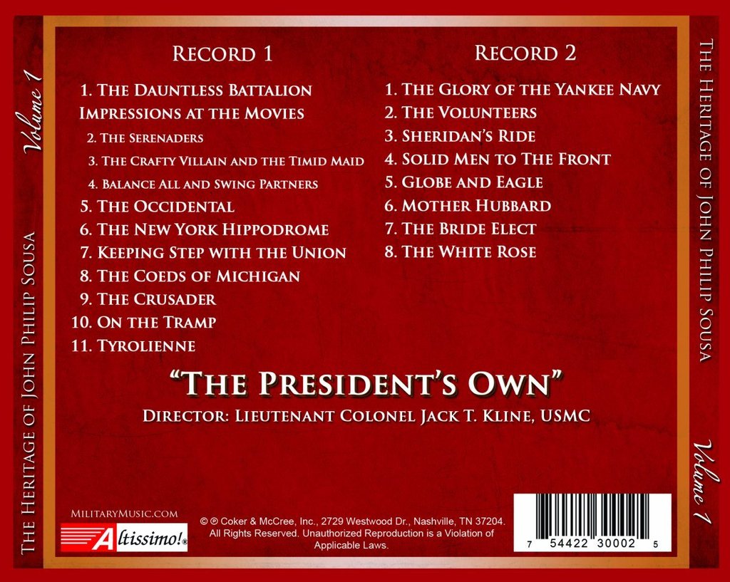SOUSA: HERITAGE OF JOHN PHILIP SOUSA, VOLUME 1 - US MARINE BAND (2 CDS)