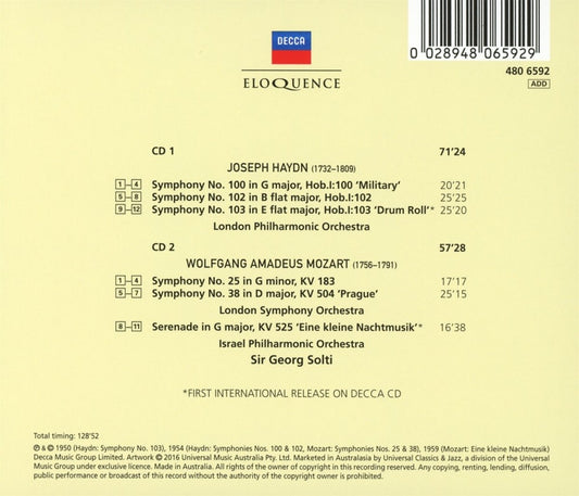 HAYDN: SYMPHONIES 100, 102 & 103; MOZART: SYMPHONIES 25 & 38 - SOLTI (2 CDS)