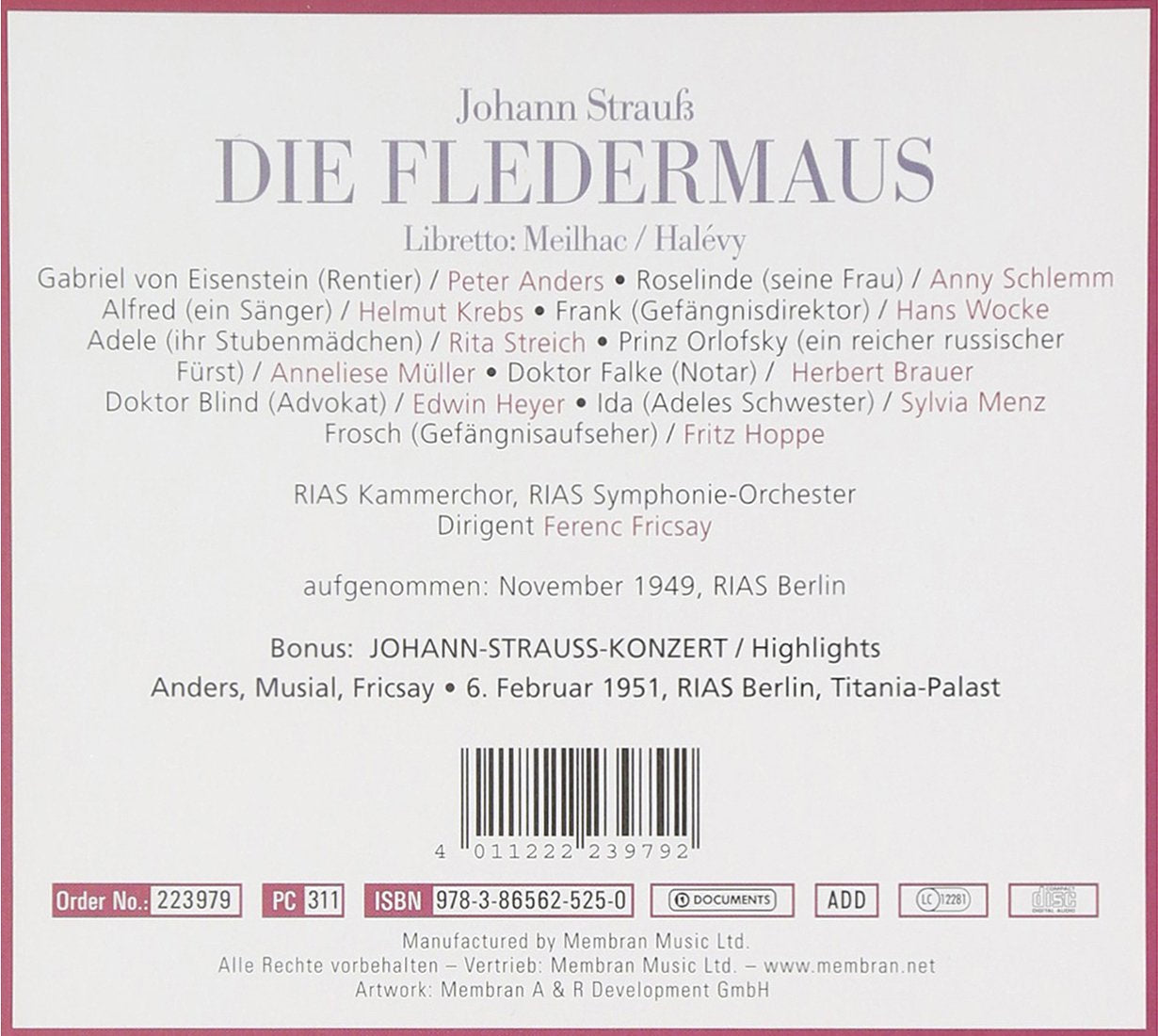 STRAUSS, J: DIE FLEDERMAUS - FRICSAY (2 CDs)