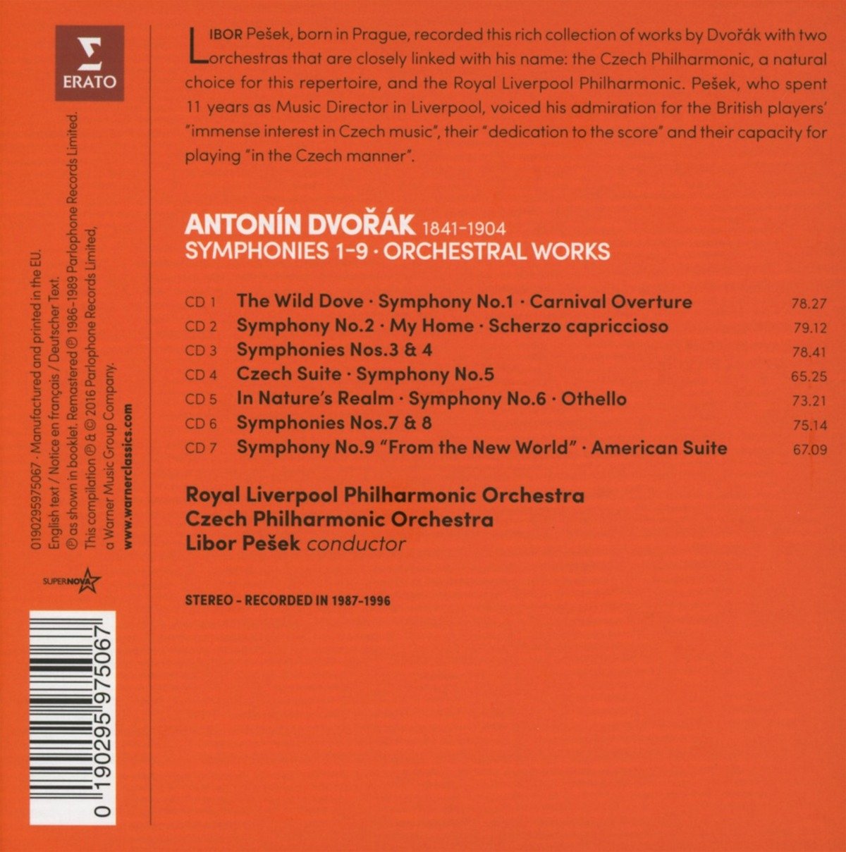 DVORAK: SYMPHONIES 1-9; ORCHESTRAL WORKS - LIBOR PESEK; CZECH PHILHARMONIC; ROYAL LIVERPOOL ORCHESTRA (7 CDS)