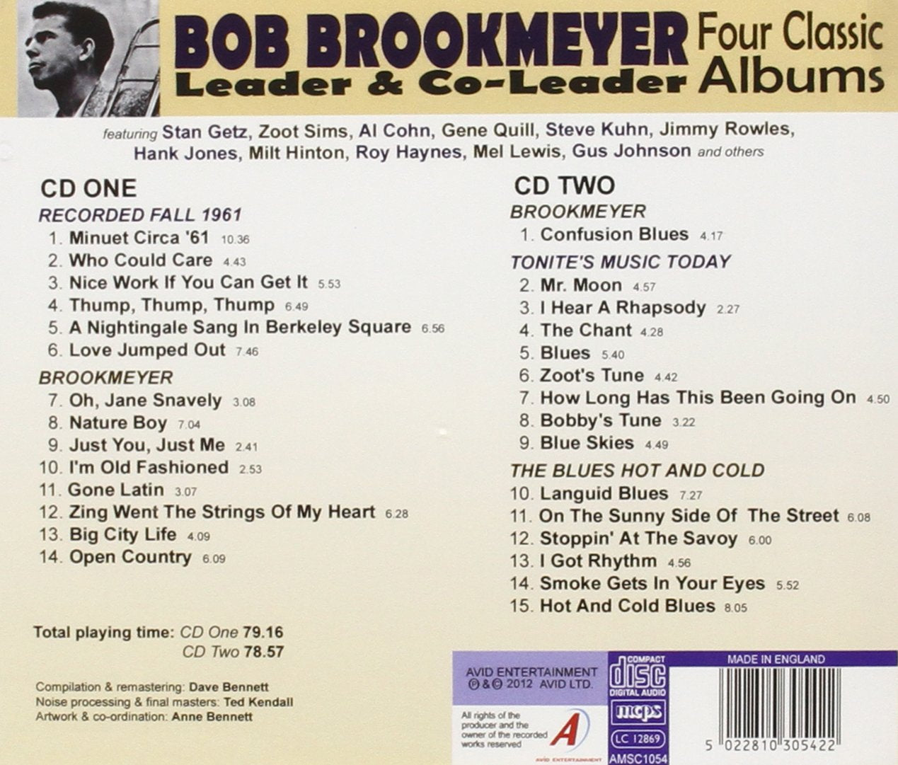 BOB BROOKMEYER: FOUR CLASSIC ALBUMS (RECORDED FALL 1961 / BROOKMEYER / TONITE’S MUSIC TODAY / THE BLUES HOT AND COLD) (2CD)