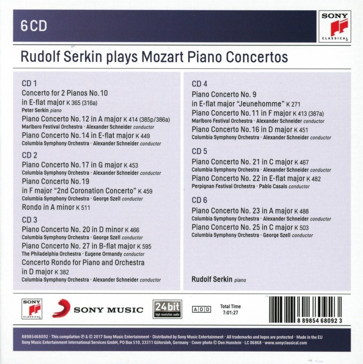 RUDOLF SERKIN PLAYS MOZART PIANO CONCERTOS (6 CDs)