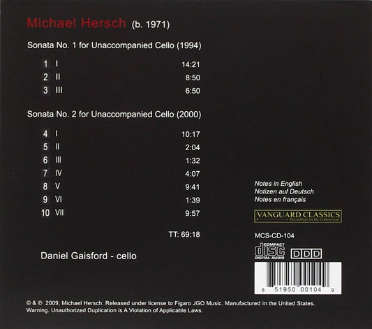 HERSCH: SONATAS 1 & 2 FOR UNACCOMPANIED CELLO - GAISFORD