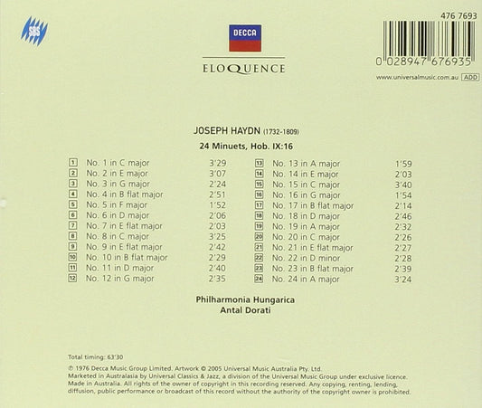 HAYDN: 24 MINUETS - DORATI, PHILHARMONIA HUNGARICA