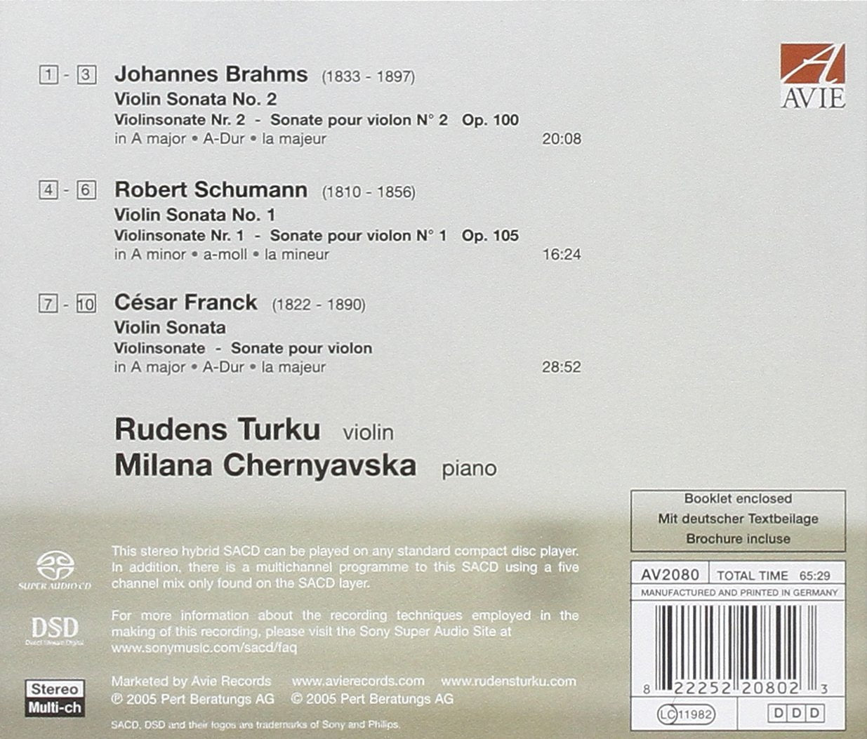 Brahms, Schumann & Franck: Sonatas - Rudens Turku, Milana Chernyavska (HYBRID SACD)