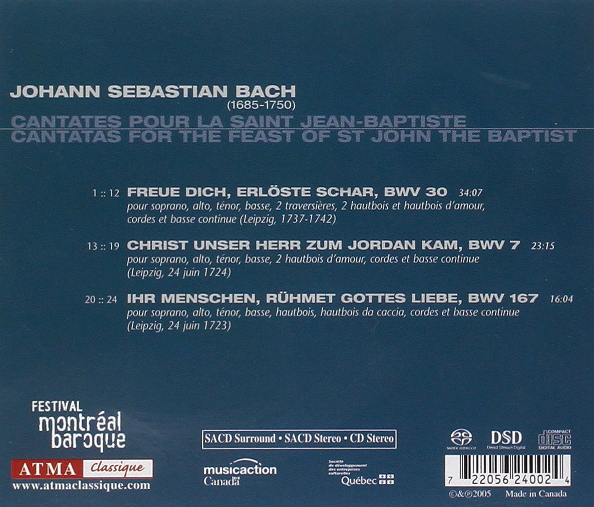 BACH: Cantatas BWV 7, 30, 167 "St. John the Baptist" - LeBlanc/Taylor/Daniels/Montreal Baroque (HYBRID SACD)