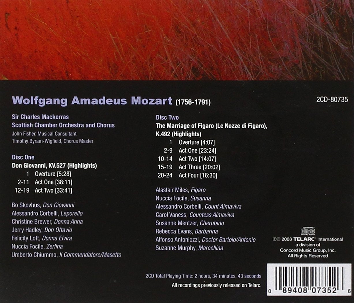 MOZART: Highlights, Vol. 1 (Don Giovanni; The Marriage of Figaro) - Skovhus, Hadley, Lott, Scottish National Orchestra, Charles Mackerras (2 CDs)