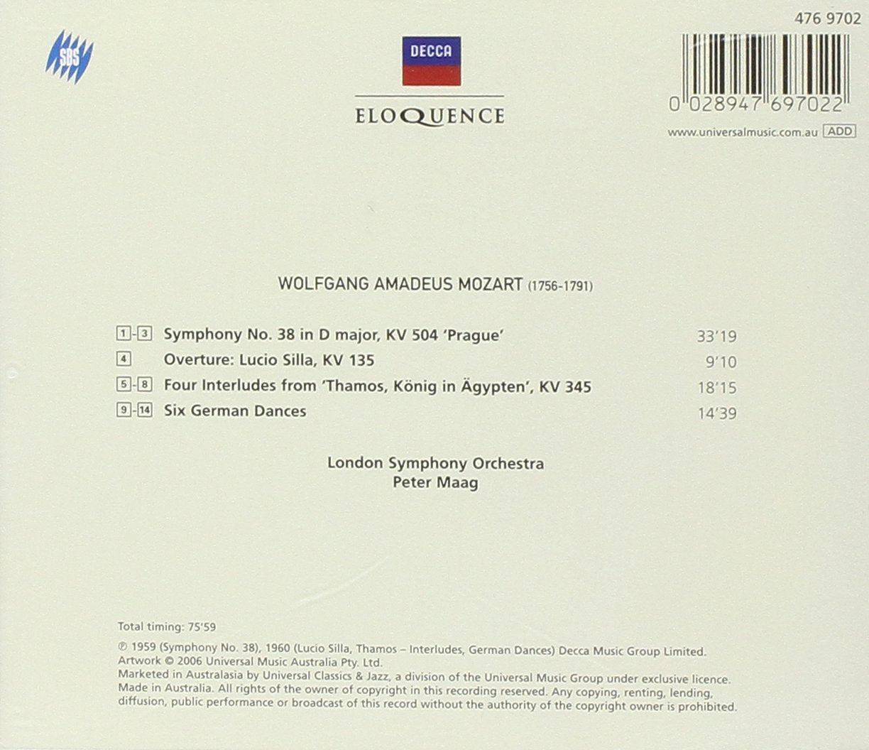 MOZART: Symphony No. 38; Thamos: Interludes; German Dances - Peter Maag, London Symphony