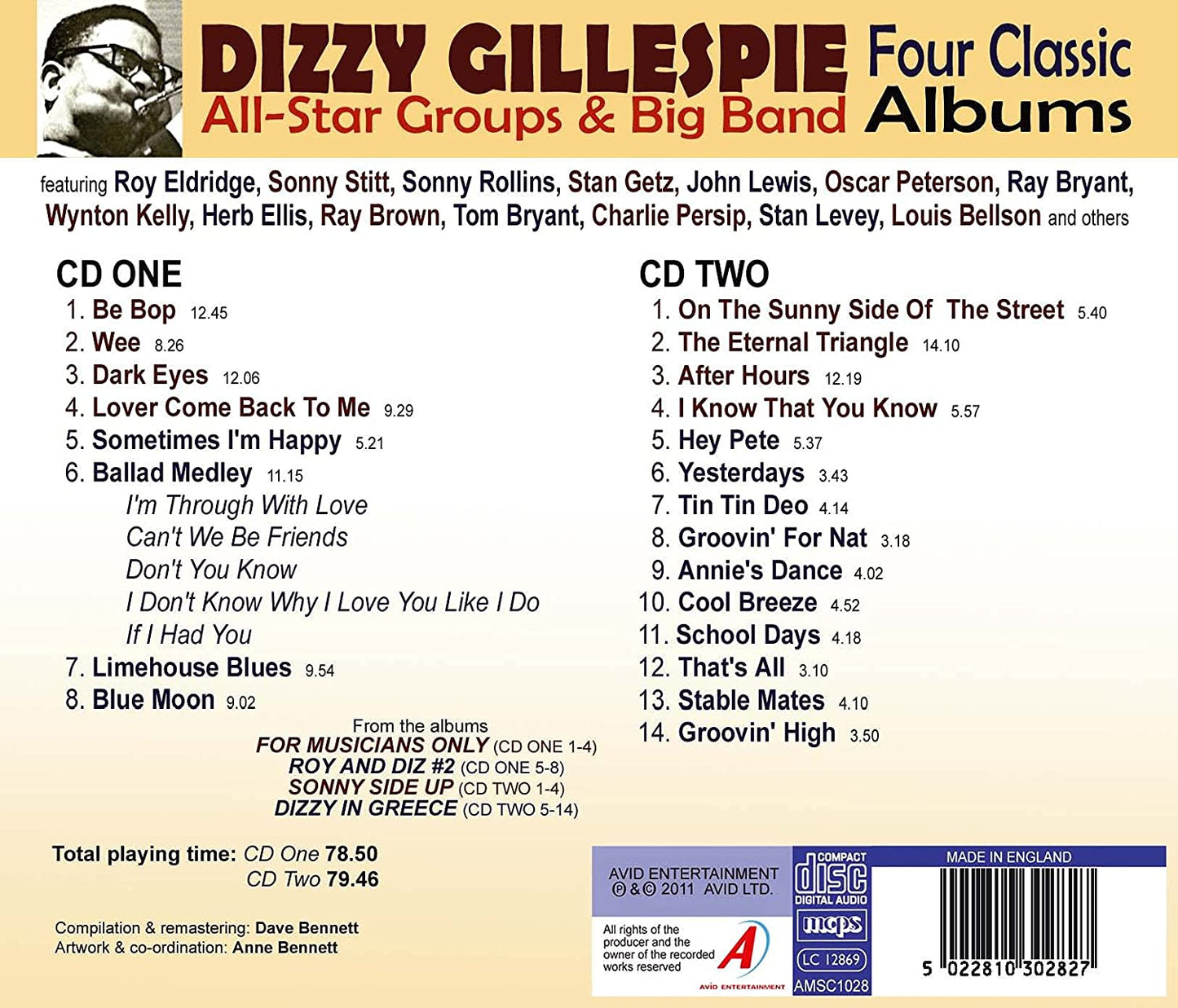 DIZZY GILLESPIE: FOUR CLASSIC ALBUMS (FOR MUSICIANS ONLY / ROY AND DIZ #2 / SONNY SIDE UP / DIZZY IN GREECE) (2CD)