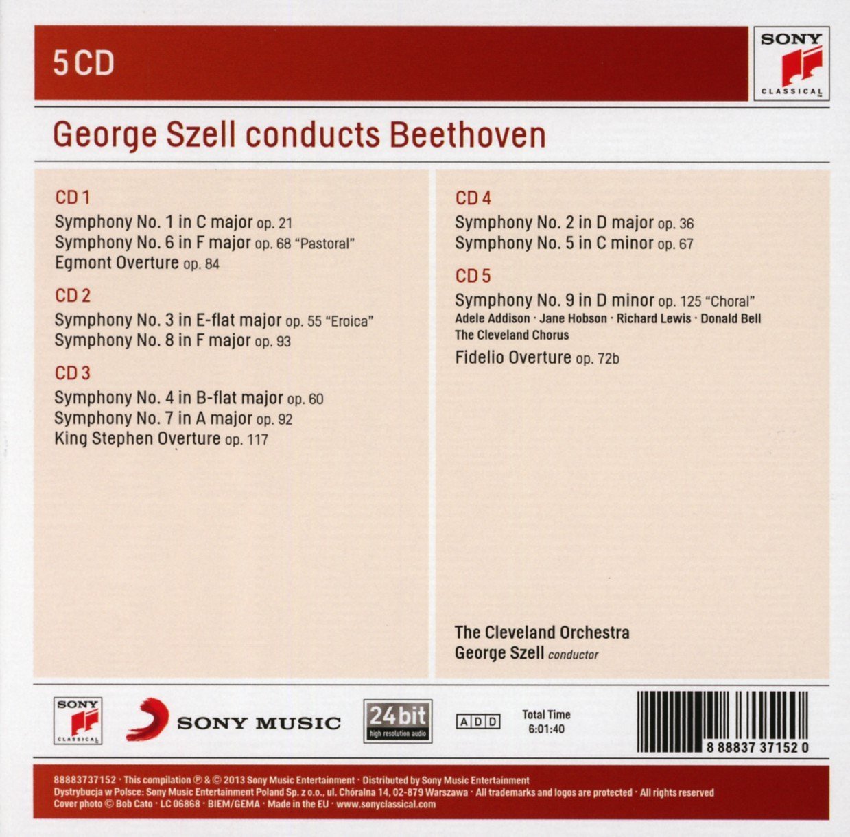 BEETHOVEN: SYMPHONIES & OVERTURES - George Szell, Cleveland Orchestra (5 CDs)