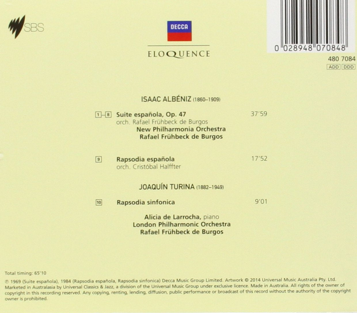 ALBENIZ & TURINA: RHAPSODIES - DE LARROCHA, DE BURGOS