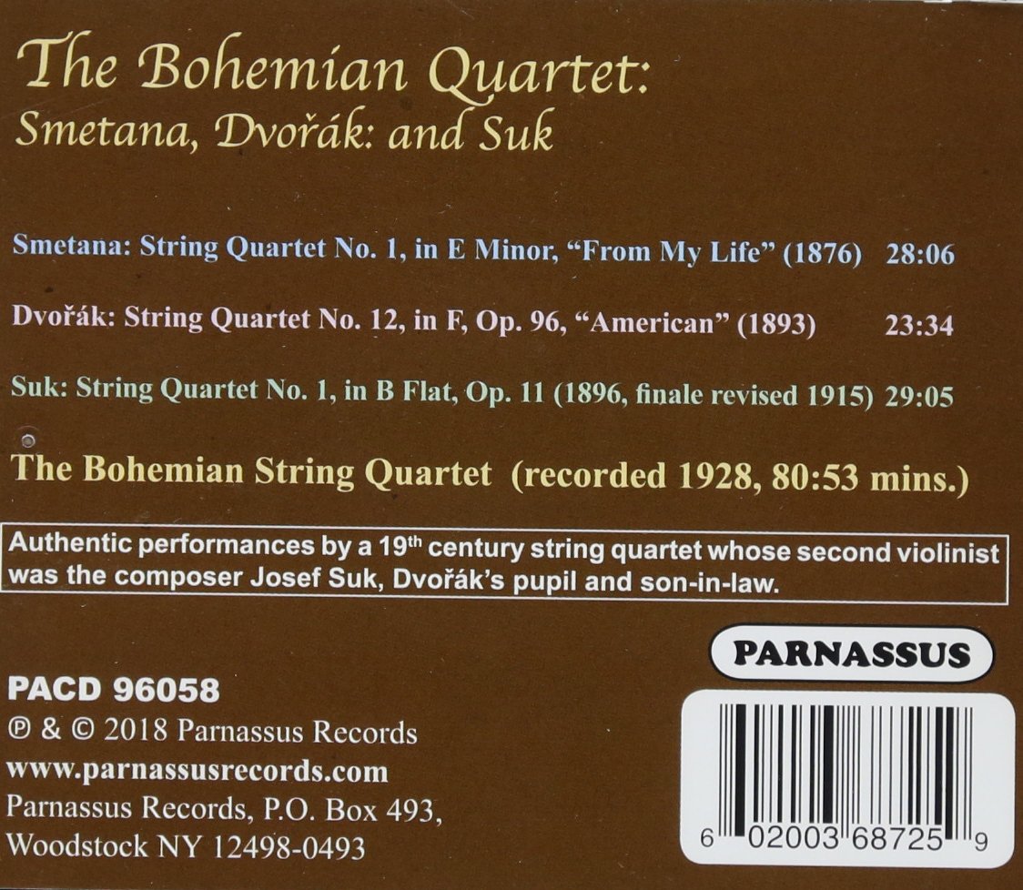 BOHEMIAN STRING QUARTET PLAYS SMETANA, DVORAK & SUK