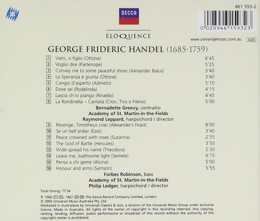 HANDEL: Great Arias - Greevy, Robinson, Academy of St. Martin in the Fields, Leppard