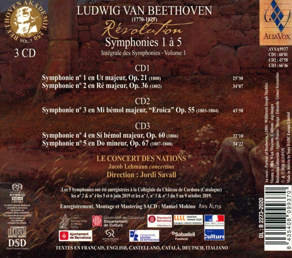 BEETHOVEN REVOLUTION: SYMPHONIES NOS. 1-5 - LE CONCERT DES NATIONS, SAVALL (3 HYBRID SACDS)
