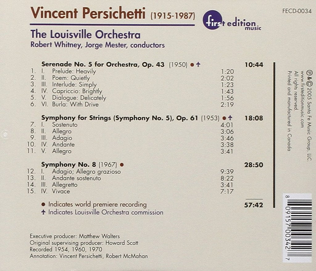 PERISICHETTI: SYMPHONY NO. 5 & 8; SERENADE NO. 5 - LOUISVILLE ORCHESTRA