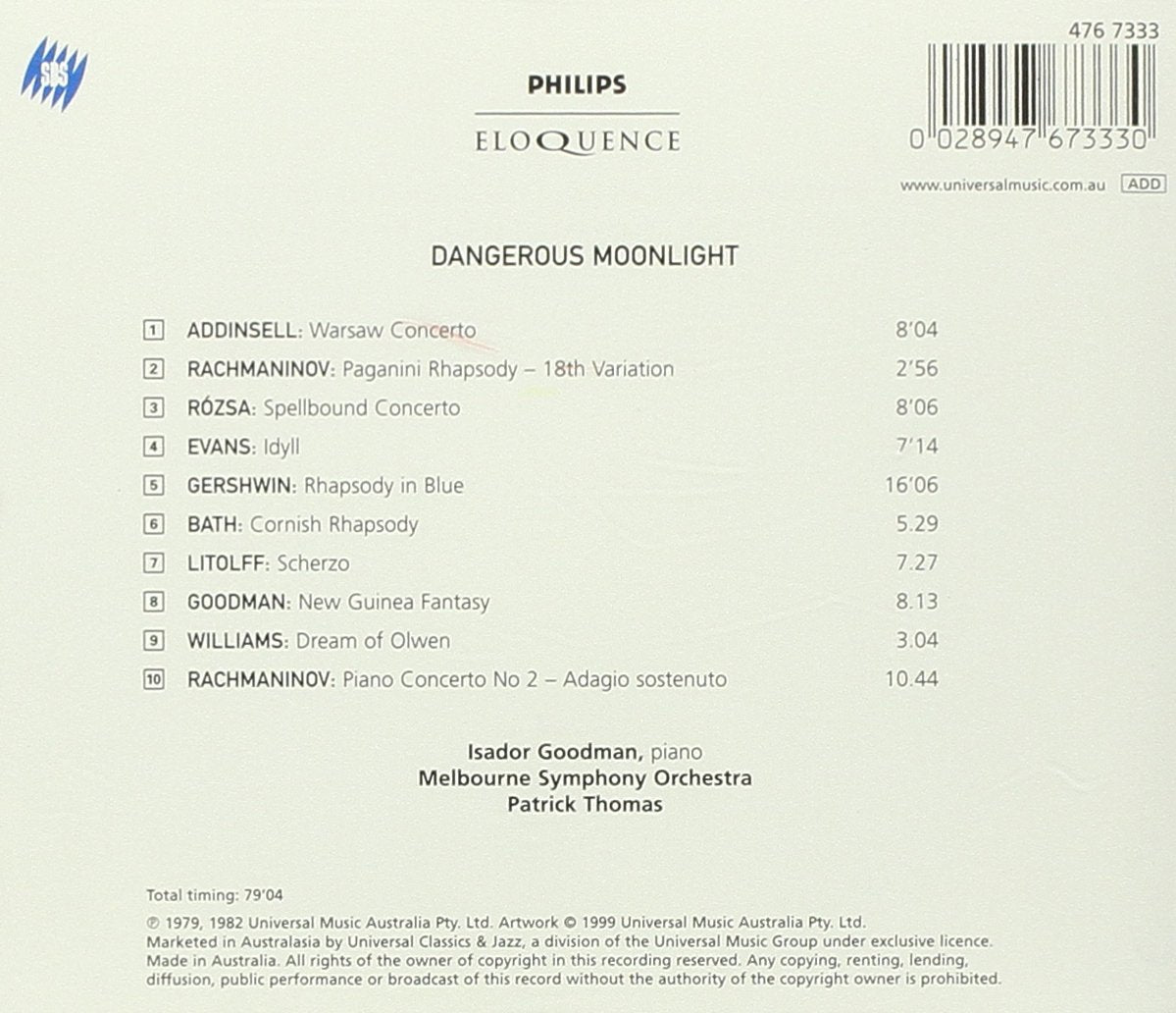 Dangerous Moonlight: Piano Classics from the Silver Screen - Isador Goodman, Melbourne Symphony