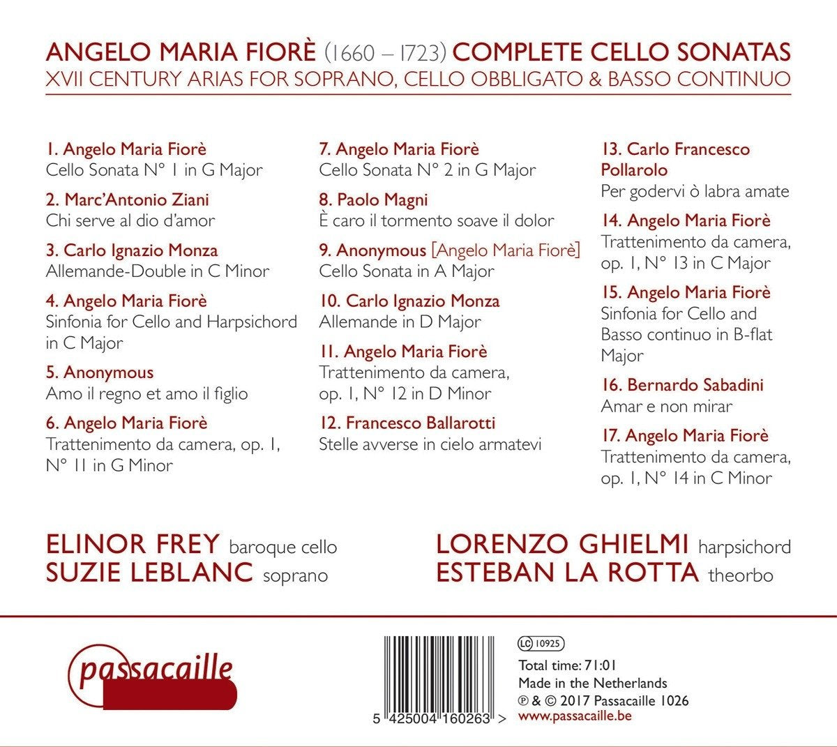 Fiorè: Complete Cello Sonatas & 17th Century Italian Arias - Elinor Frey