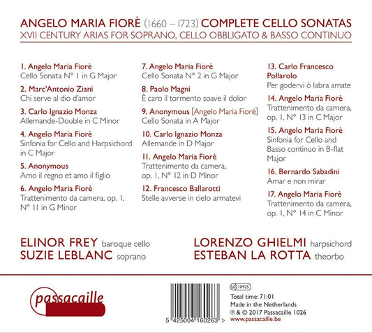 Fiorè: Complete Cello Sonatas & 17th Century Italian Arias - Elinor Frey