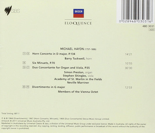 HAYDN, M.: Concertos, Minuets, Divertimento - Tuckwell, Preston, Academy of St. Martin in the Fields, Vienna Octet