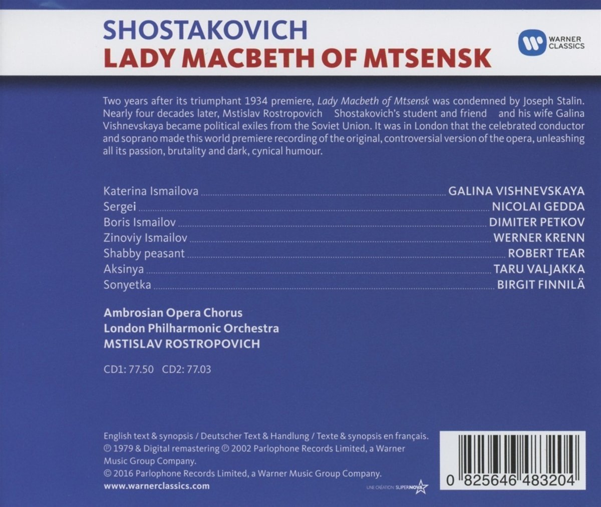 Shostakovich: Lady Macbeth of Mtsensk - Rostropovich, Vishnevskaya (2 CDs)