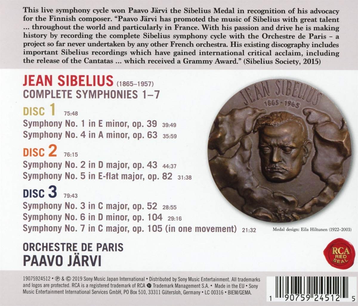 SIBELIUS: COMPLETE SYMPHONIES - PAAVO JARVI, ORCHESTRE DE PARIS (3 CDS)