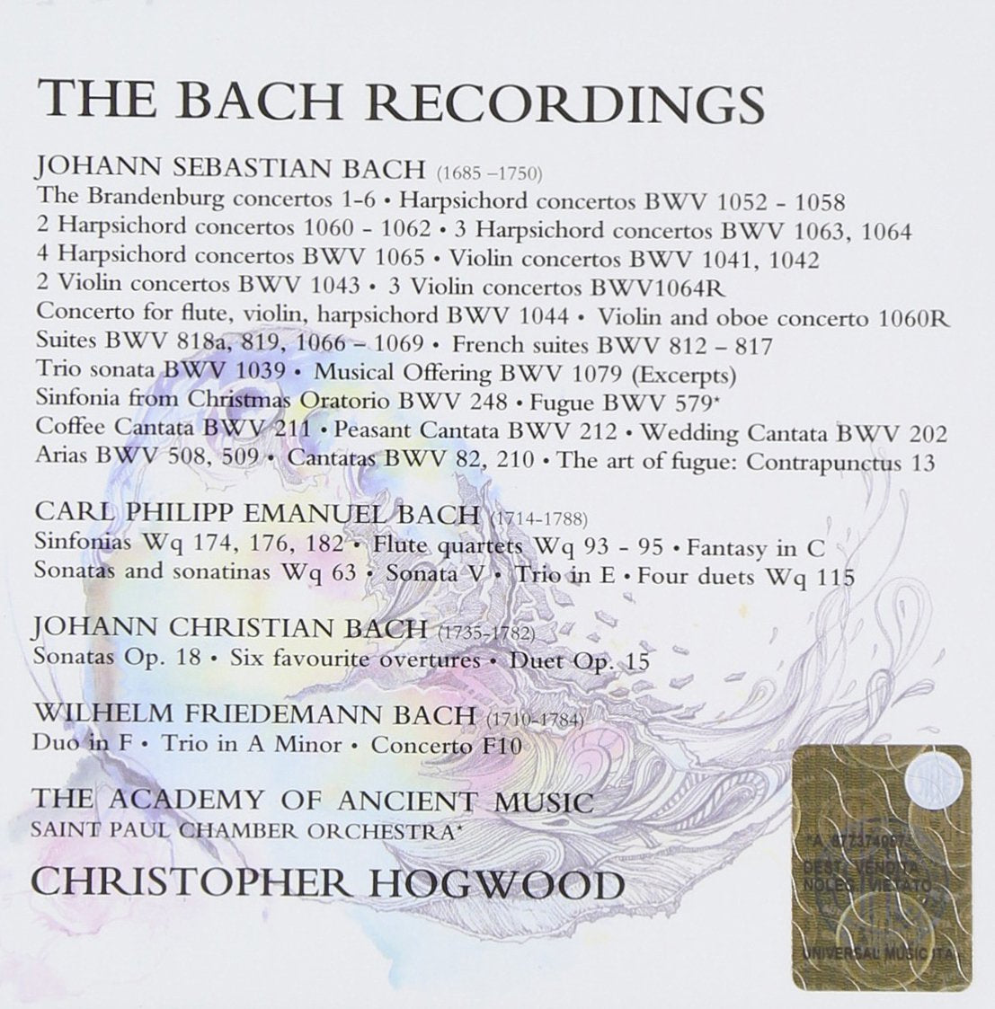 CHRISTOPHER HOGWOOD: THE BACH RECORDINGS (20 CDS)