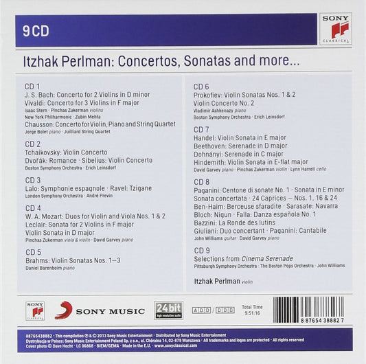 ITZHAK PERLMAN PLAYS CONCERTOS AND SONATAS - Brahms, Lalo, Leclair, Paganini, Prokofiev, Sibelius, Tchaikovsky (9 CDs)