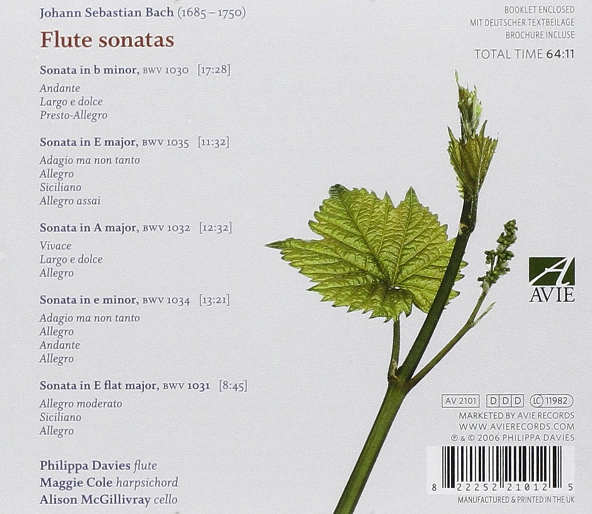 BACH: Flute Sonatas - Philippa Davies, Maggie Cole, Allison McGillivray