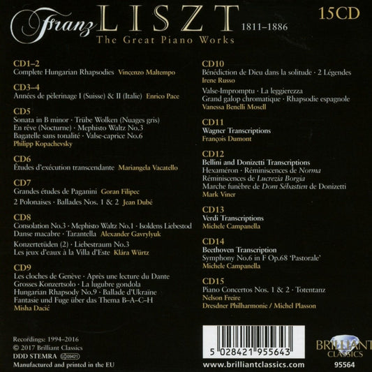 LISZT: THE GREAT PIANO WORKS (15 CDS)
