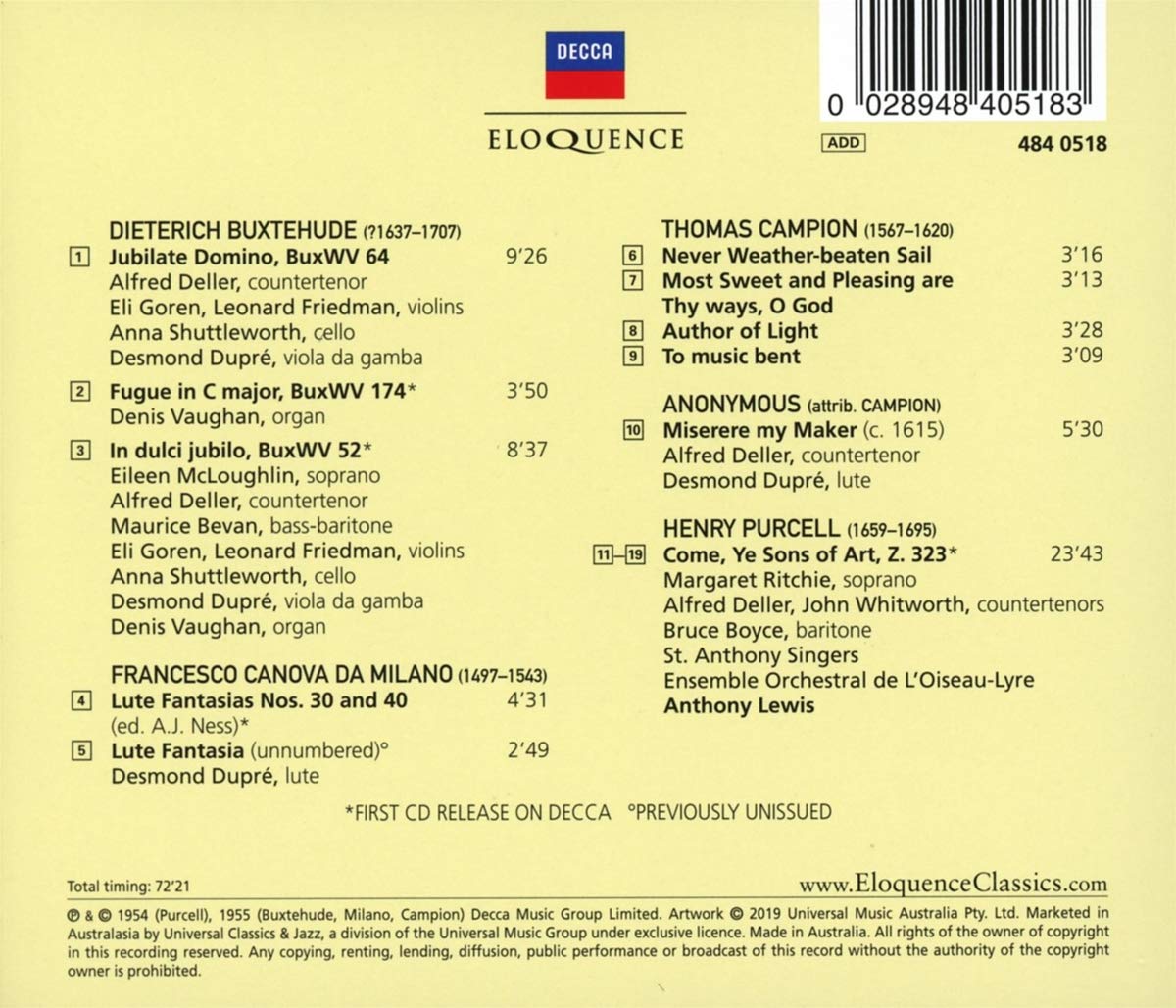 ALFRED DELLER: CAMPION, PURCELL, BUXTEHUDE