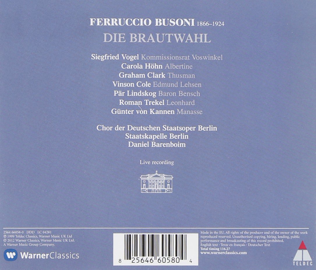 BUSONI: DIE BRAUTWAHL: VOGEL , STAATSKAPELLE BERLIN, BARENBOIM (2 CDS)