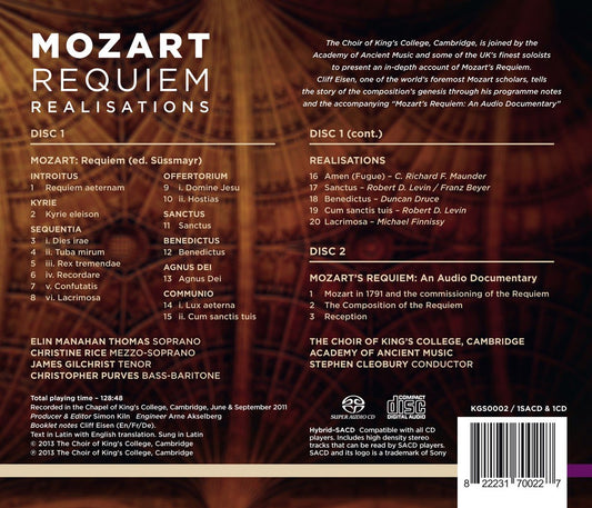 Mozart: Requiem Realisations - King's College Choir of Cambridge, Cleobury (1 CD + 1 SACD)