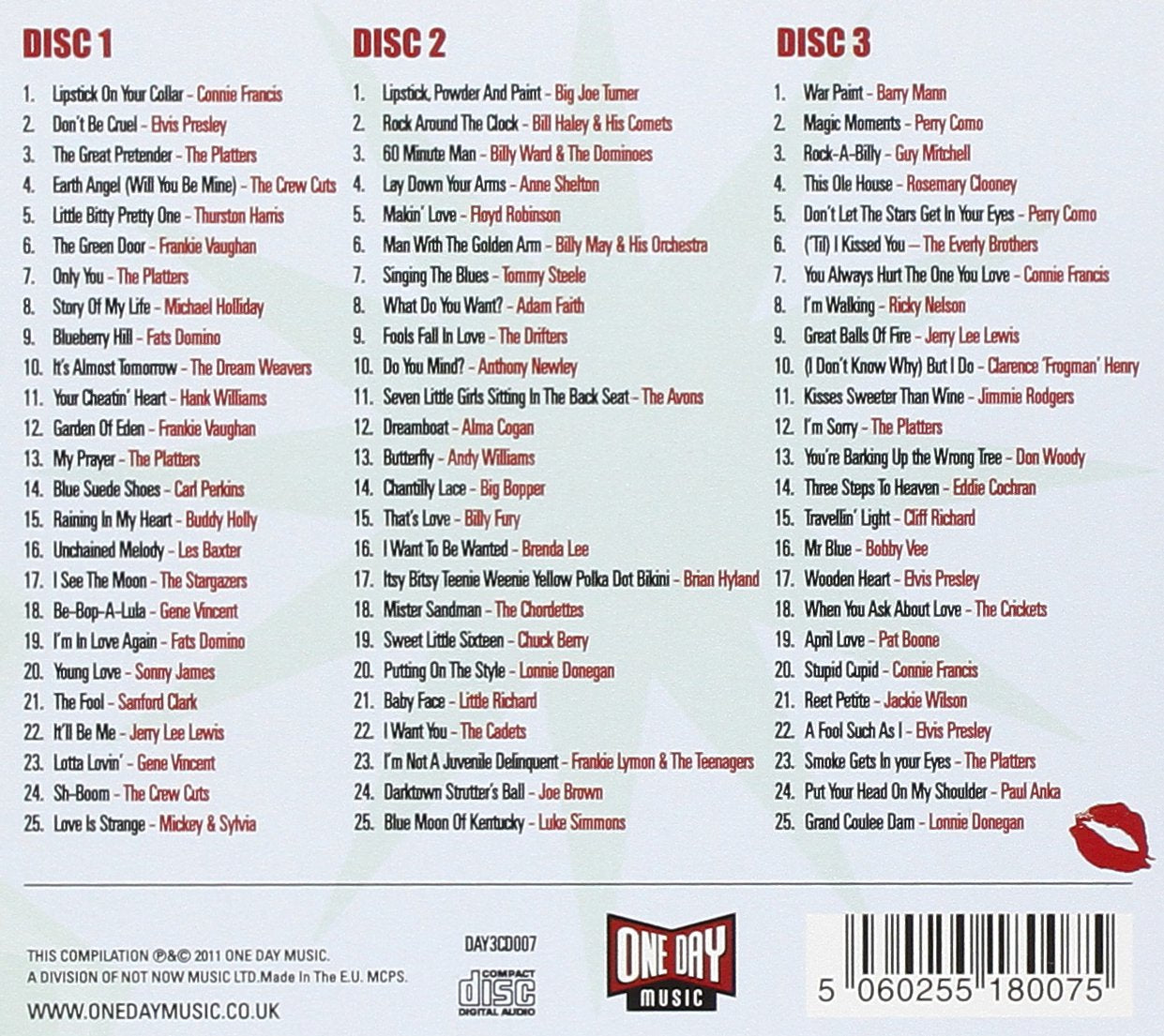 LIPSTICK ON YOUR COLLAR: Elvis, Adam Faith, Drifters, Ricky Nelson, Crew Cuts, Bobby Vee (3 CDS)