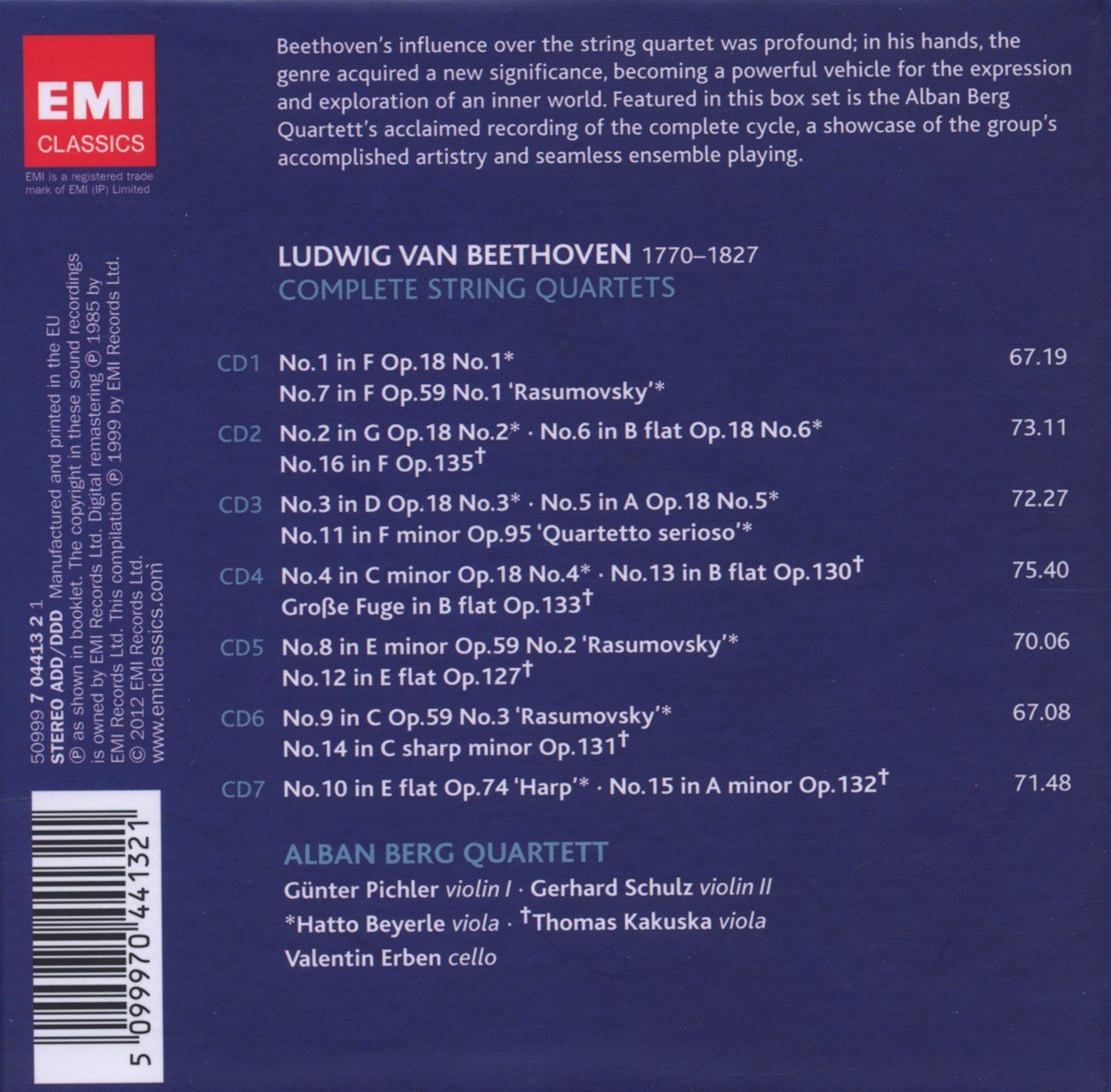 BEETHOVEN: COMPLETE STRING QUARTETS - ALBAN BERG QUARTET (7 CDS)