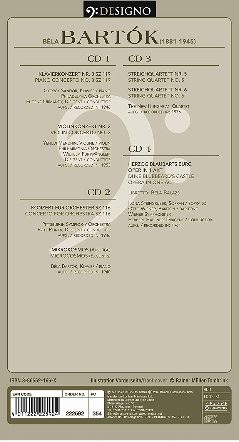 BARTOK: STRING QUARTETS, PIANO WORKS, STRING QUARTETS, BLUEBEARD'S CASTLE and MORE (4 cds)