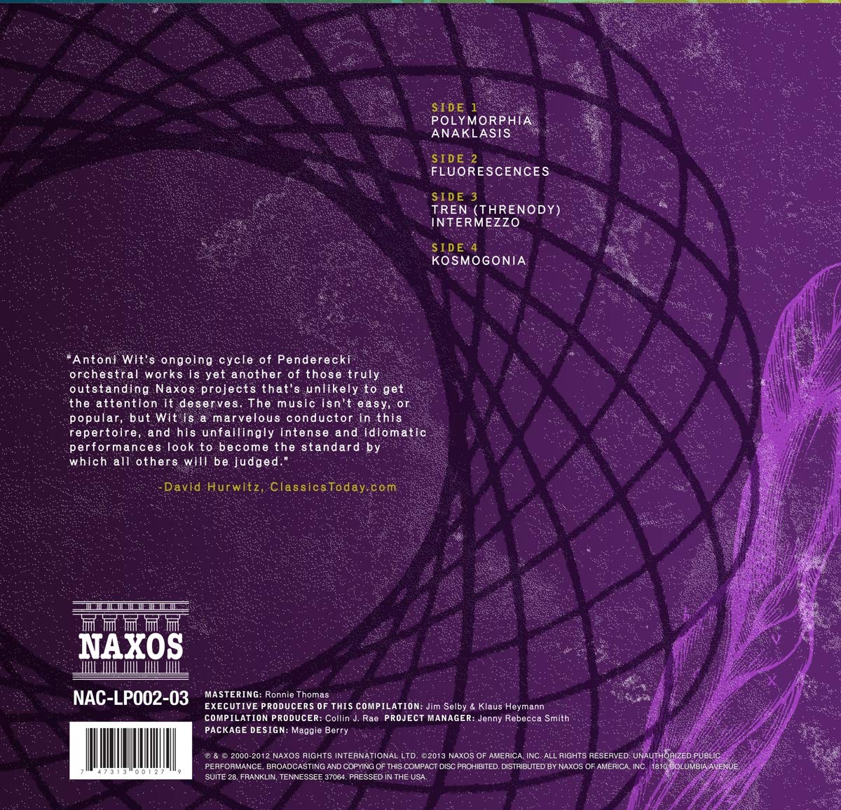 PENDERECKI: WORKS - WARSAW PHILHARMONIC ORCHESTRA; WARSAW PHILHARMONIC CHOIR; POLISH NATIONAL RADIO SYMPHONY; ANTONI WIT (2 LP SET)