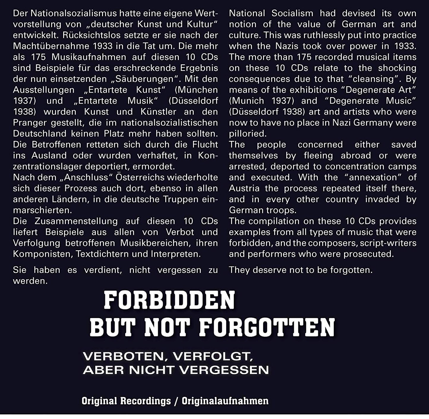 FORBIDDEN BUT NOT FORGOTTEN - FORBIDDEN MUSIC OF THE THIRD REICH (10 CDS)