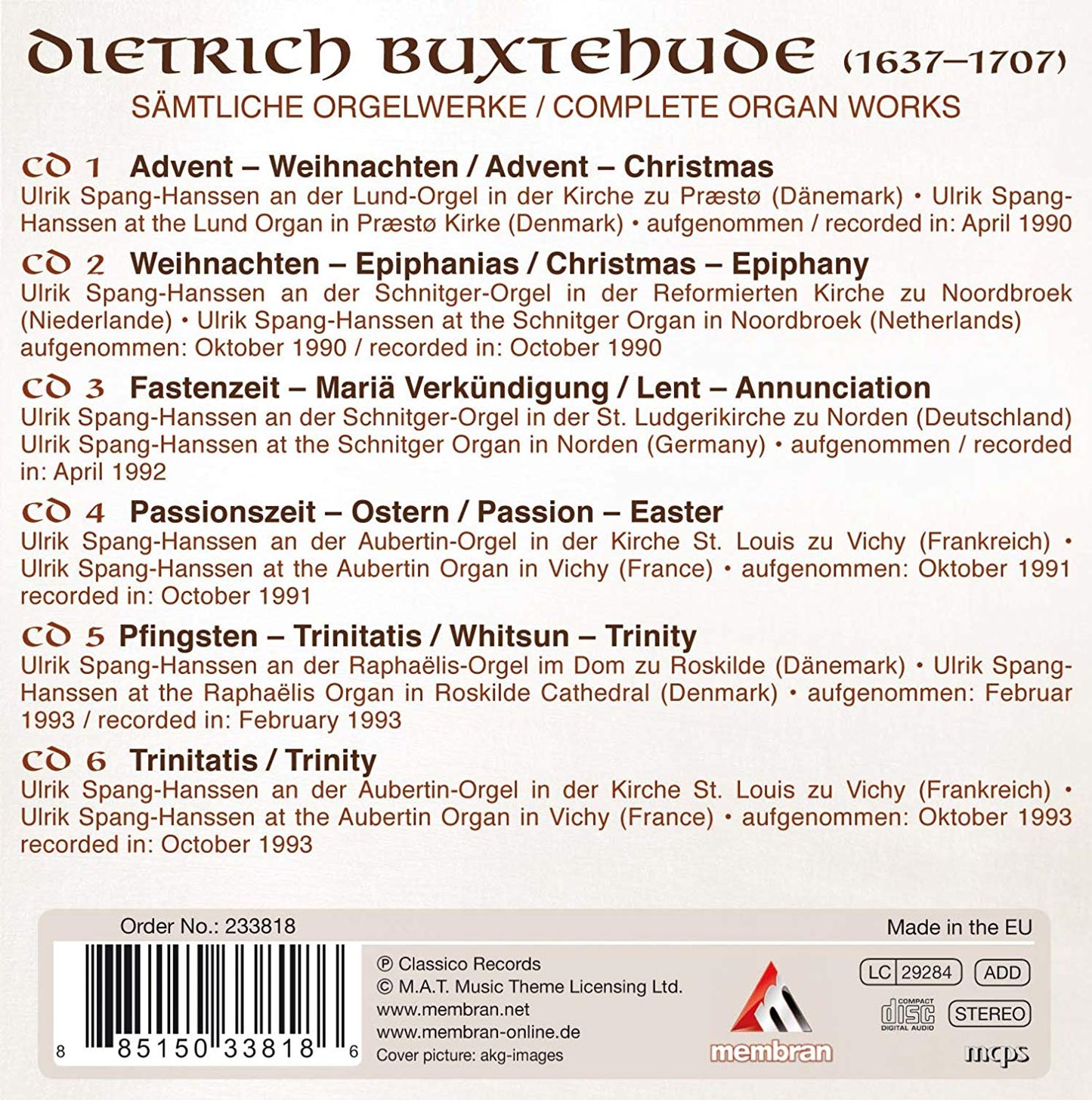 BUXTEHUDE: Complete Organ Works - ULRICH SPANG-HANSSEN (6 CDS)