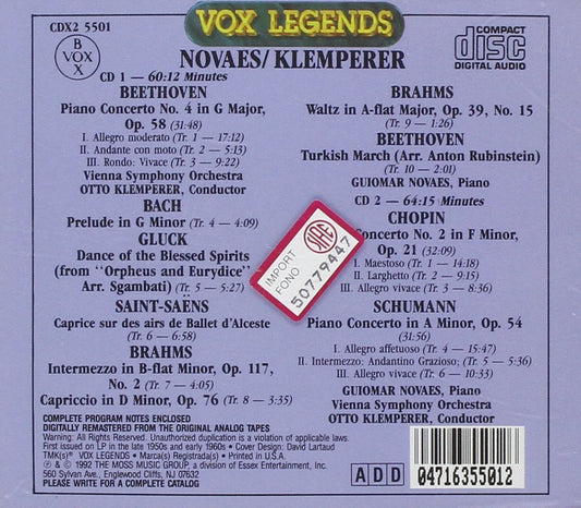 BEETHOVEN, SCHUMANN, CHOPIN: Great Concertos and Solo Works - Guiomar Novaes, Otto Klemperer, Vienna Symphony Orchestra (2 CDs)