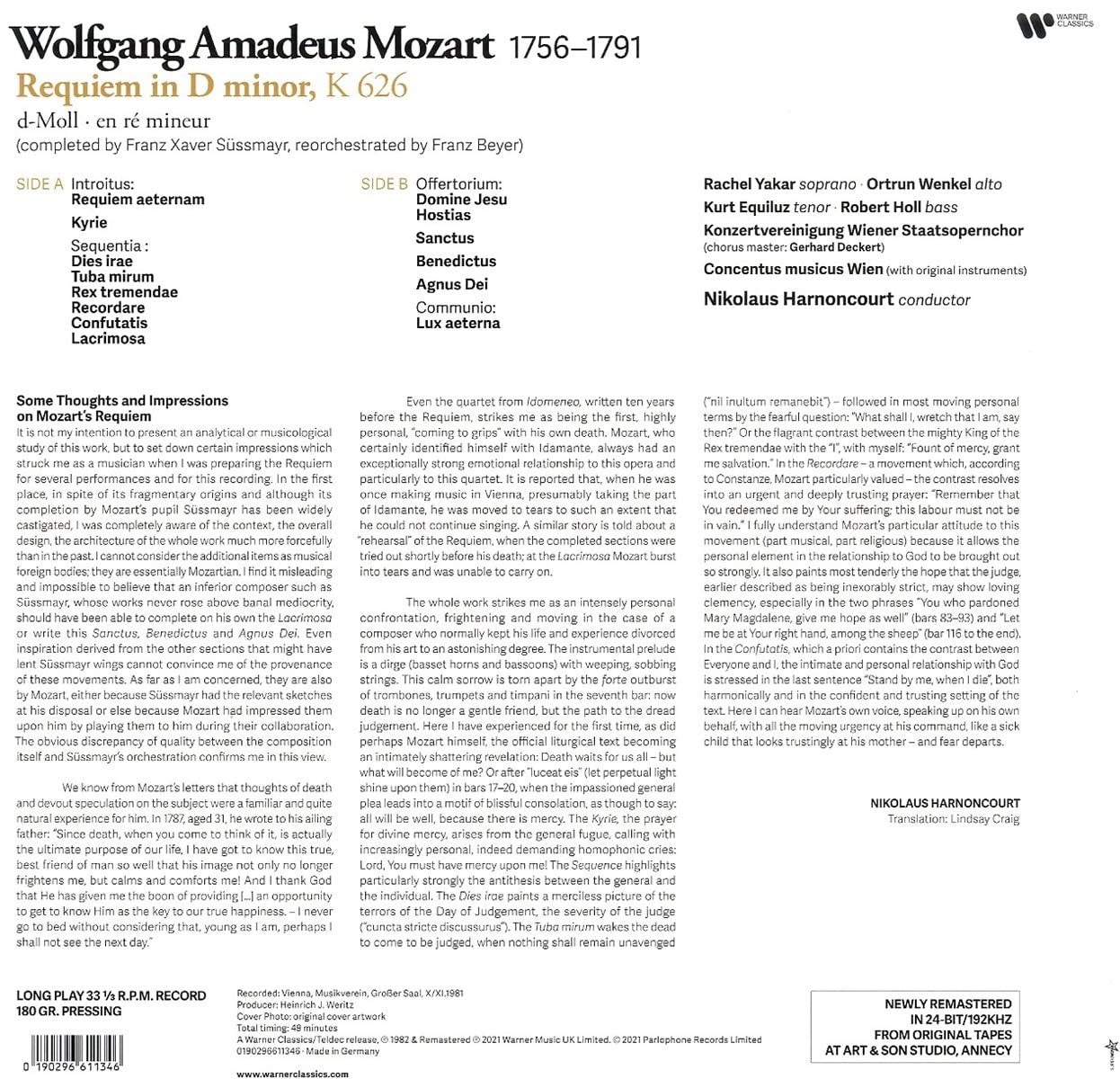 MOZART: REQUIEM - NIKOLAUS HARNONCOURT, CONCENTUS MUSICUS WIEN (LP)