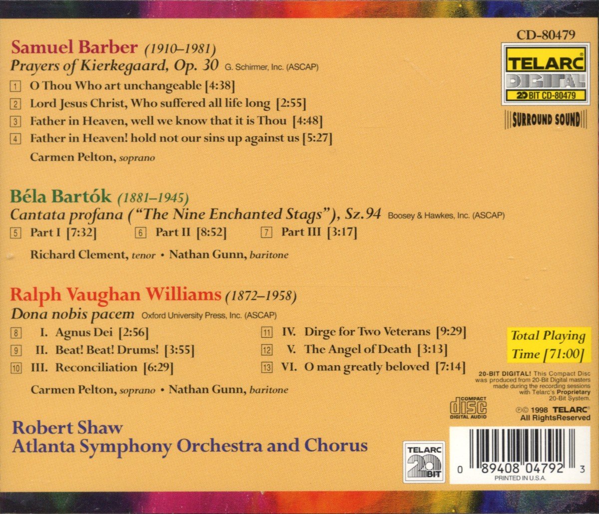 BARBER, VAUGHAN WILLIAMS & BARTOK: Choral Music - Robert Shaw, Atlanta Symphony Orchestra & Chorus
