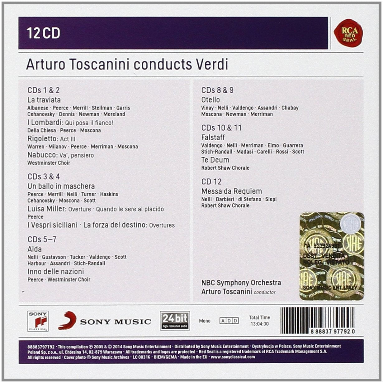 ARTURO TOSCANINI CONDUCTS VERDI (12 CDs)