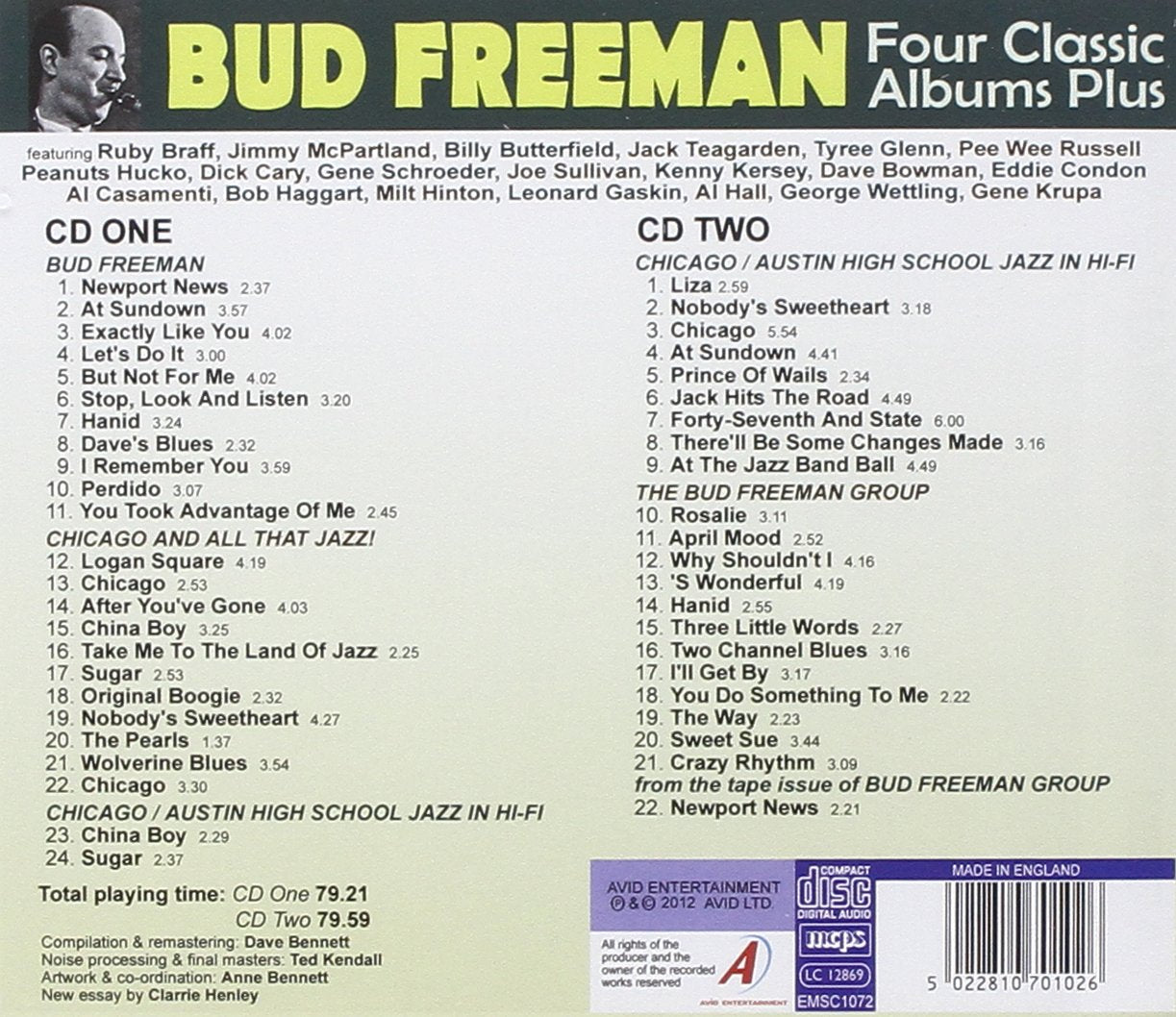 BUD FREEMAN: FOUR CLASSIC ALBUMS PLUS (BUD FREEMAN / CHICAGO AND ALL THAT JAZZ / CHICAGO- AUSTIN HIGH SCHOOL JAZZ IN HI-FI / THE BUD FREEMAN GROUP) (2 CD)