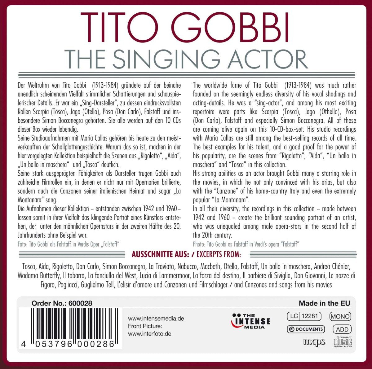 TITO GOBBI: THE SINGING ACTOR (10 CDS)
