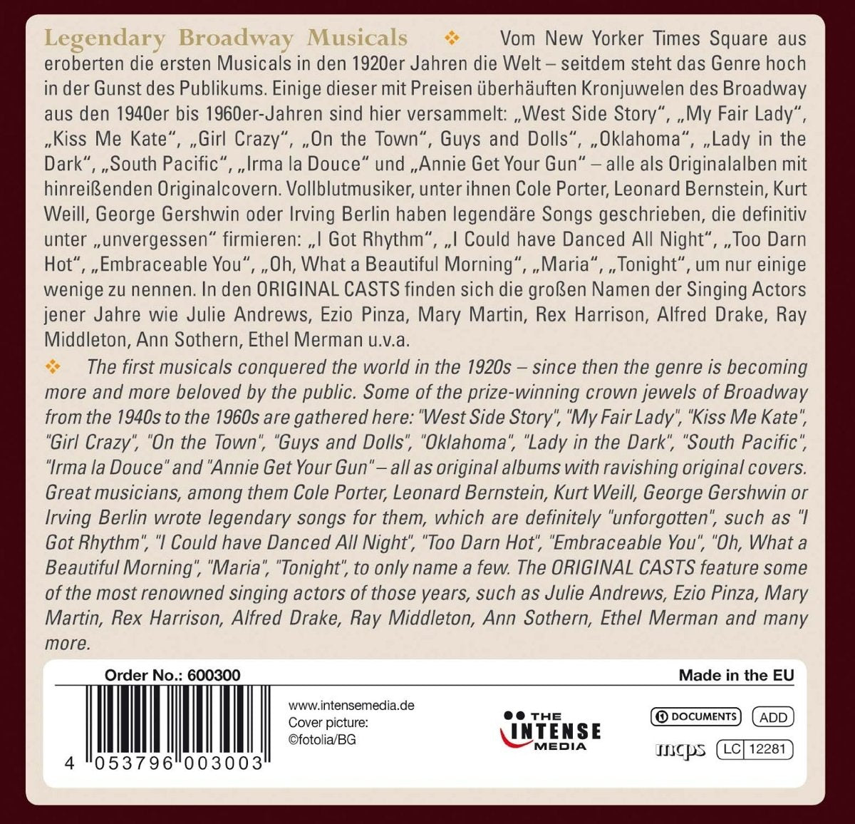 LEGENDARY BROADWAY MUSICALS (10 CDS)